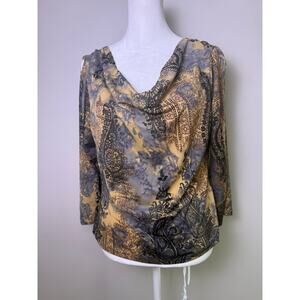 CATTY Paisley Boho Cowl Neck Top Long Sleeve Large Stretch